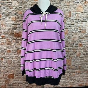 NWT Emerald Fashion Purple Striped Pullover Hoodie With Pockets size small